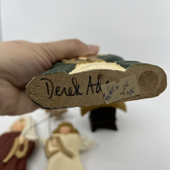 Carved Wood Nativity Folk Art‎ Hand Painted Signed Derek Adams Jesus Mary Joseph - Picture 9 of 12